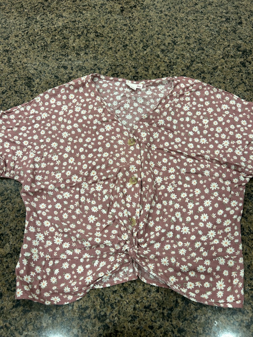 SO Mauve Floral Top with White Daisy Print